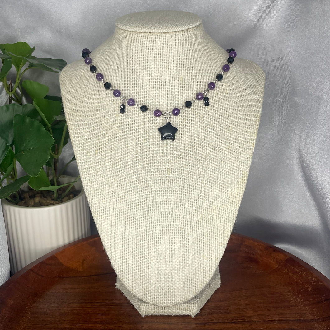 Amethyst & Black Obsidian Star Necklace