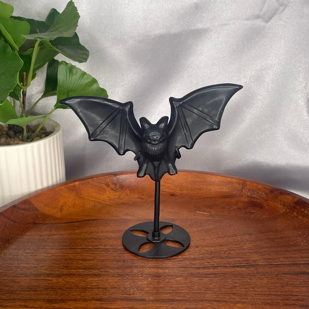 Black Obsidian Bat on Stand