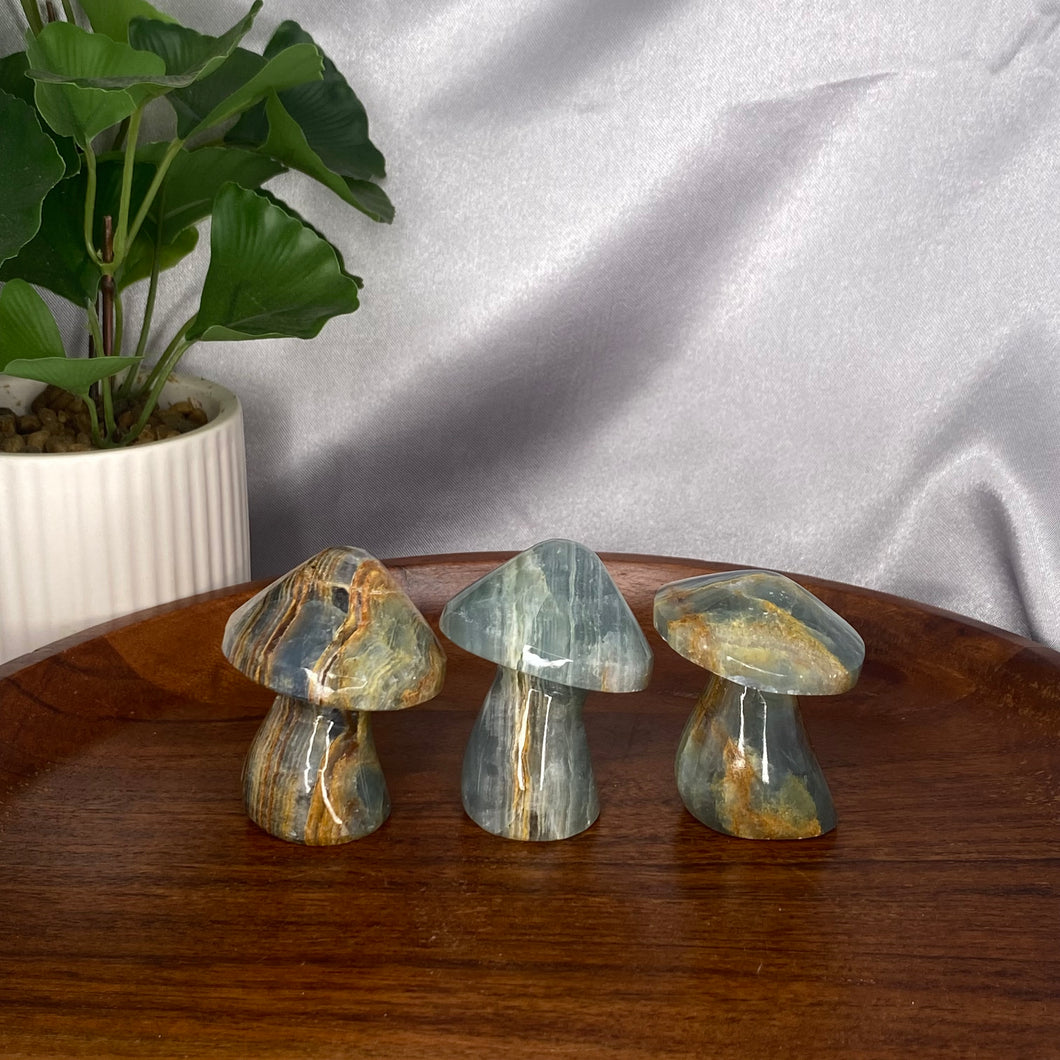 Blue Banded Calcite Mushrooms