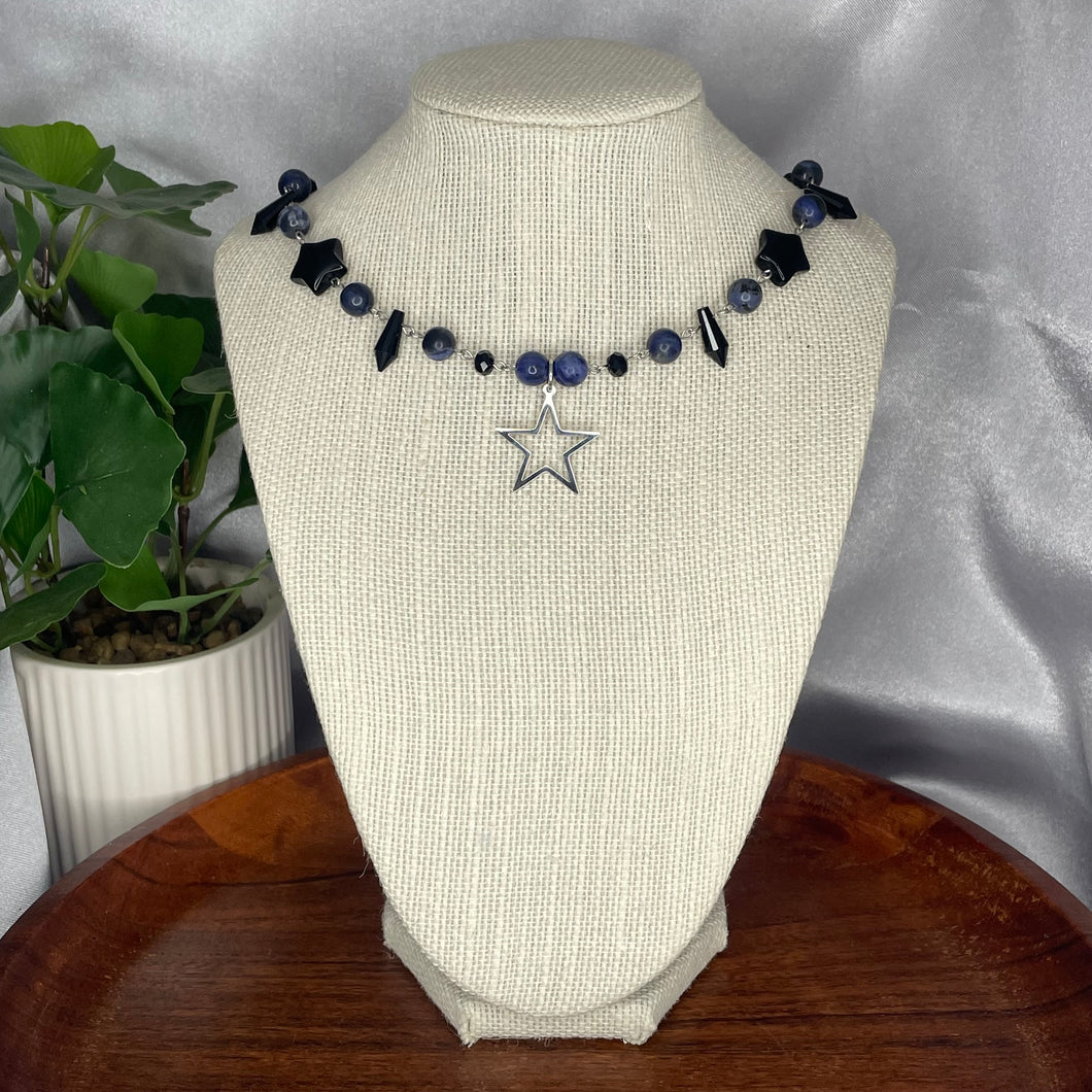 Sodalite & Black Obsidian Star Necklace