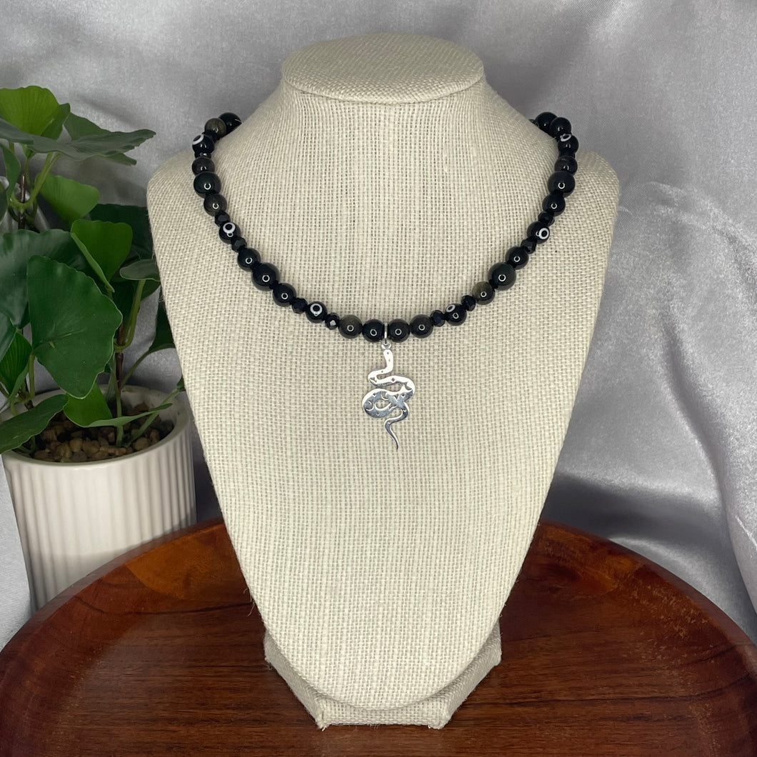 Black Obsidian Snake Necklace