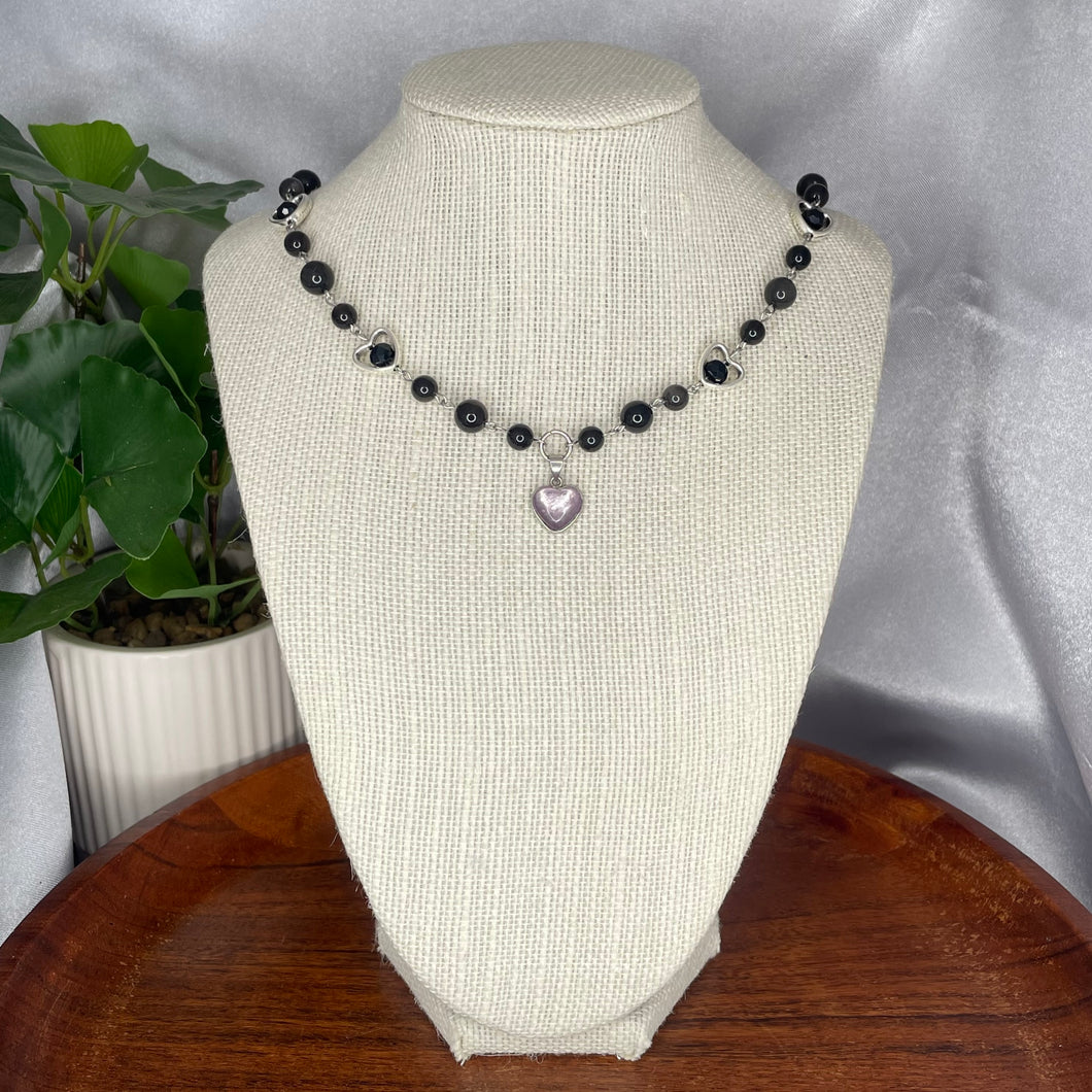 Silver Sheen Obsidian & Purple Mica Heart Necklace