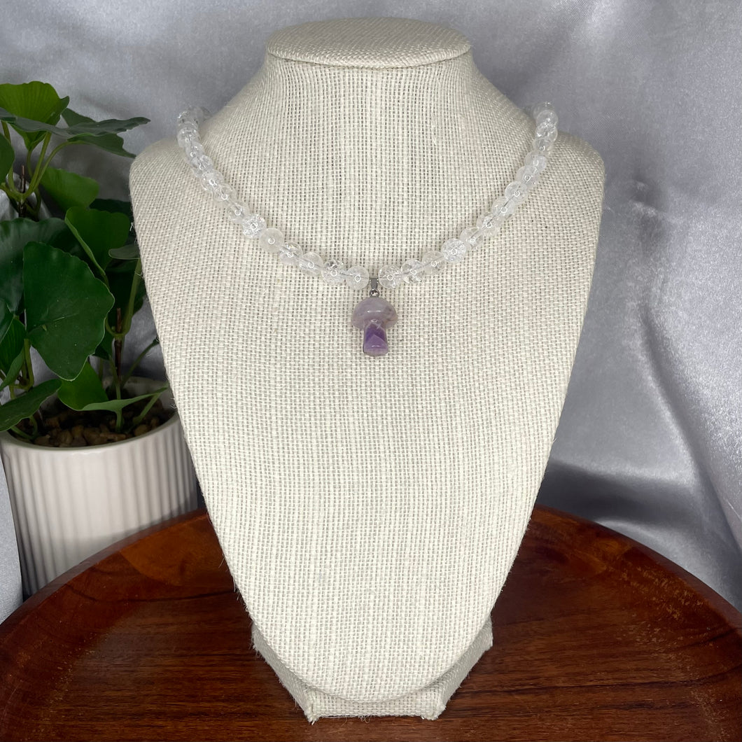 Crackle Quartz & Chevron Amethyst Mushroom Necklace