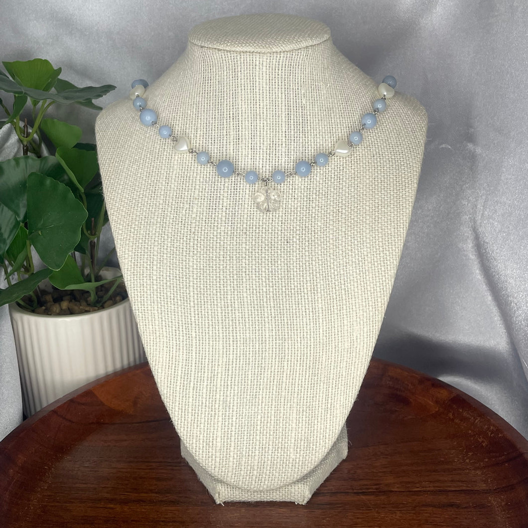 Angelite & Clear Quartz Flower Necklace
