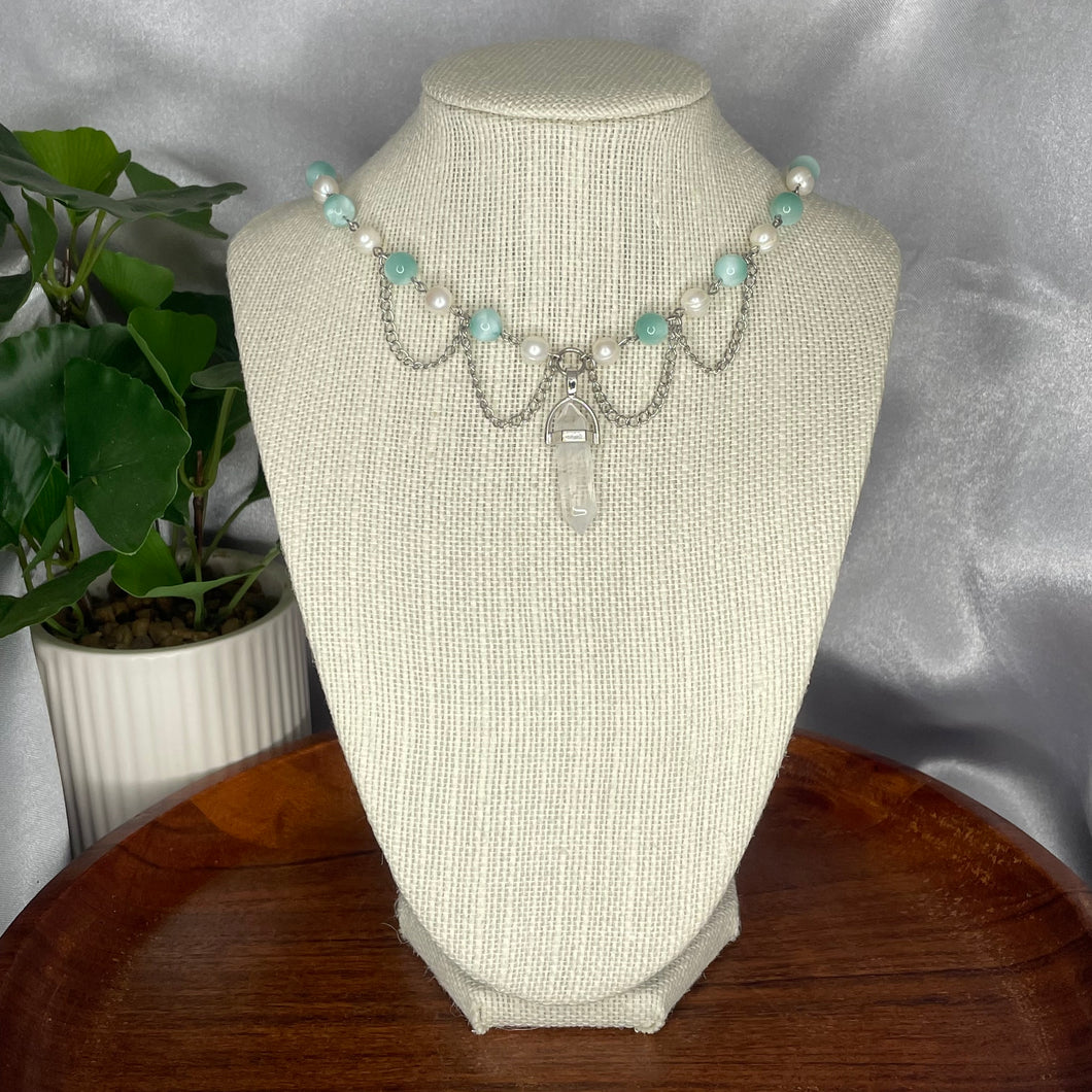Green Larimar & Freshwater Pearl Necklace