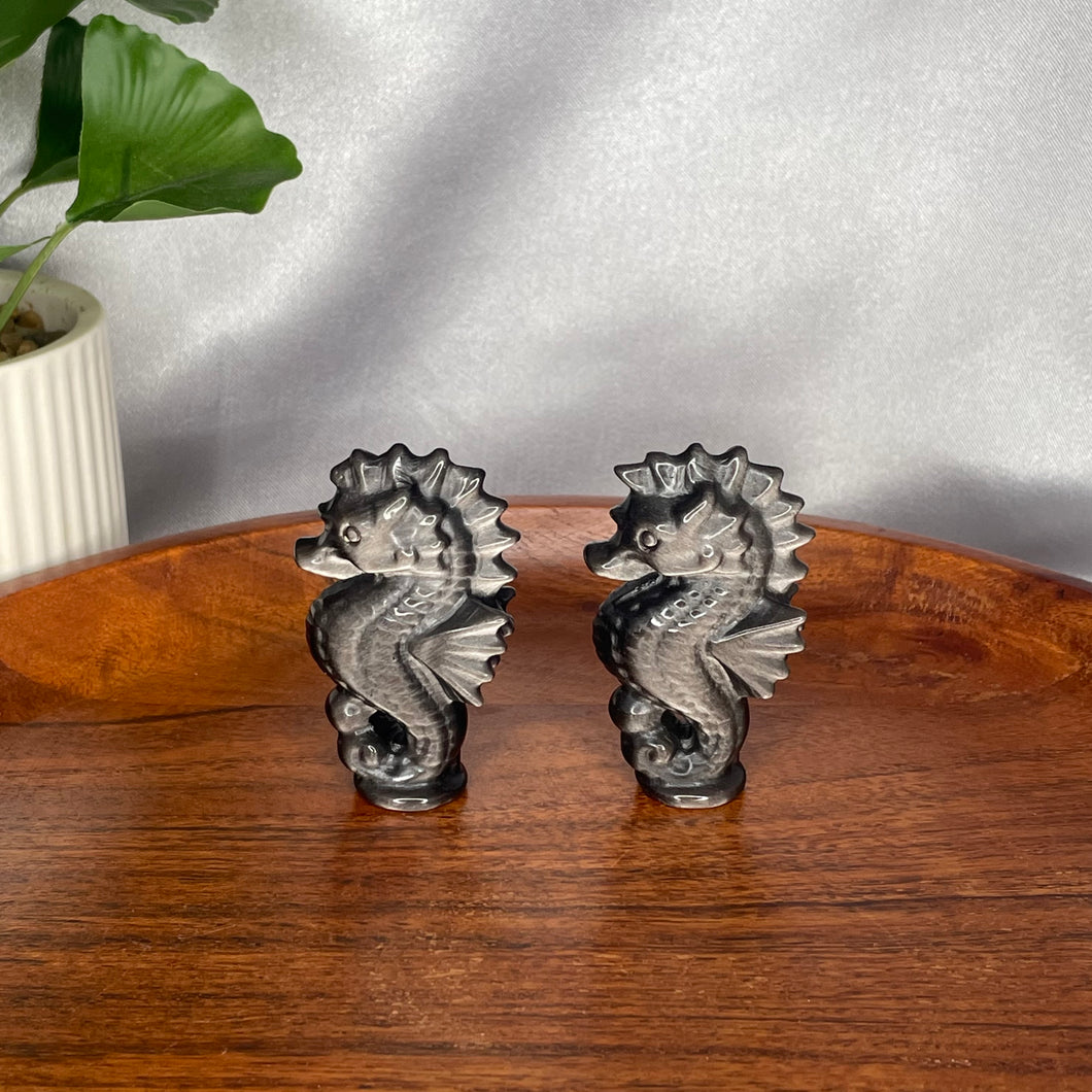 Silver Sheen Obsidian Seahorse